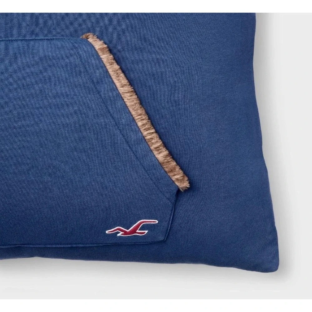 Hollister x Target Navy Blue Hoodie Pillow Kangaroo Pocket Faux Fur Trim Logo